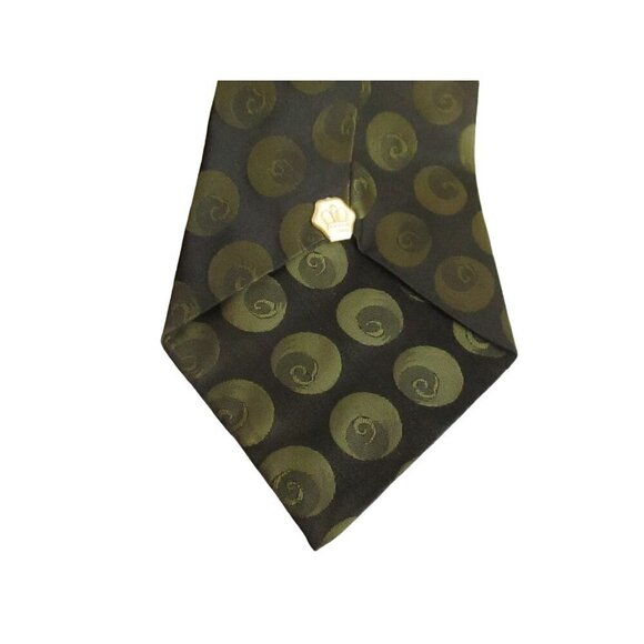 Vintage Mens Silk Neck Tie Green 3.5” 52" Swirl Crown Print - Picture 4 of 6